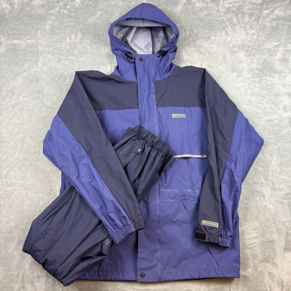 Vintage Stearns DryWear Waterproof Rain  Set Blue Navy  Jacket Pants Medium